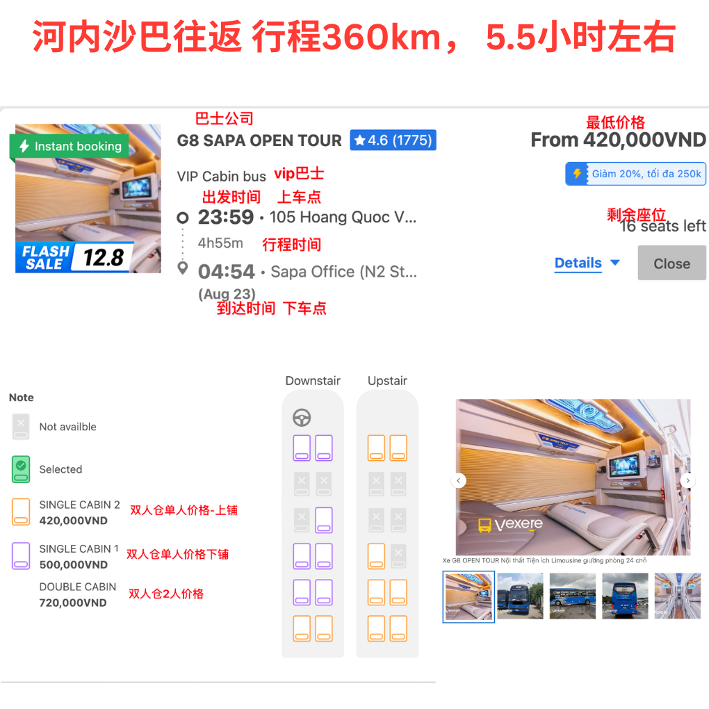 河内↔沙巴时刻表（越南巴士）