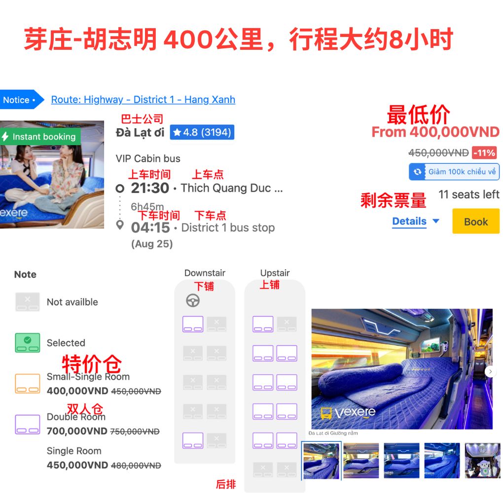 芽庄↔胡志明时刻表（越南巴士）