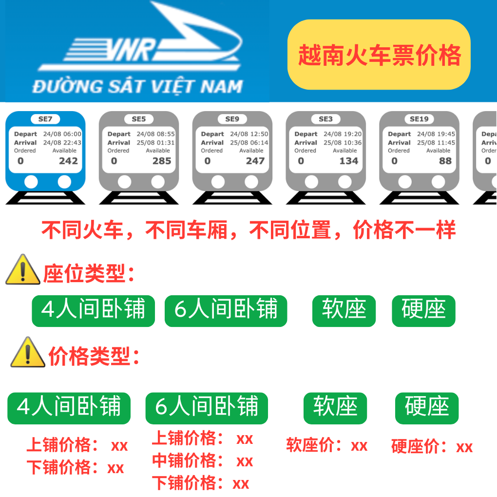河内↔顺化时刻表（越南火车）