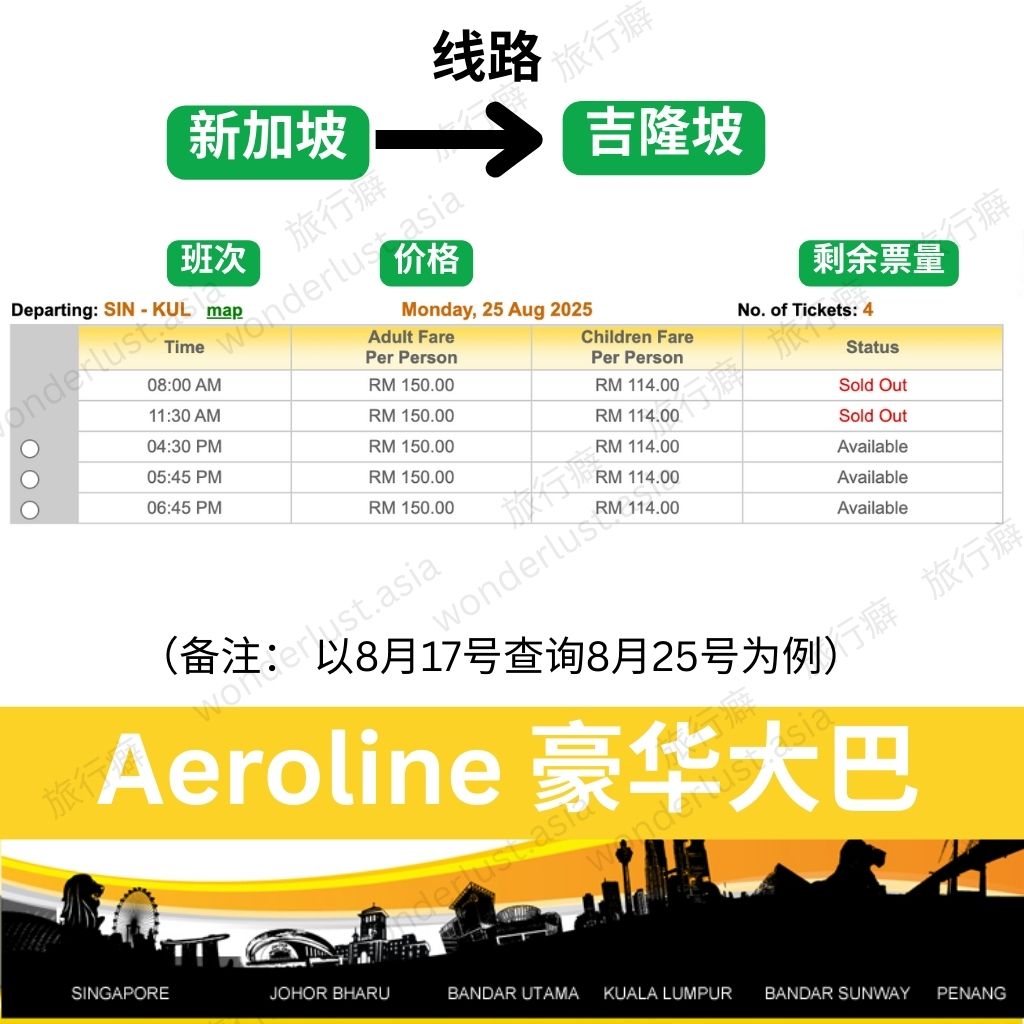Aeroline 豪华巴士 · 陆地头等舱时刻表