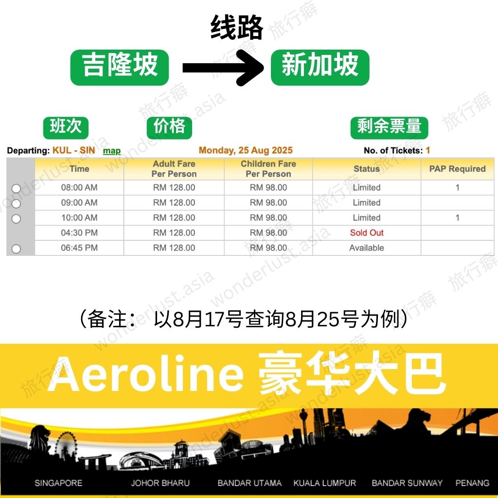 Aeroline 豪华巴士 · 陆地头等舱时刻表